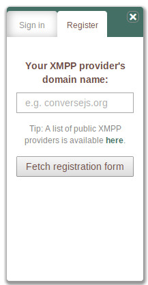 The registration panel of the converse.js control box.