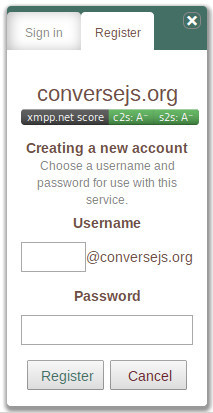 The registration form for an XMPP account at conversejs.org