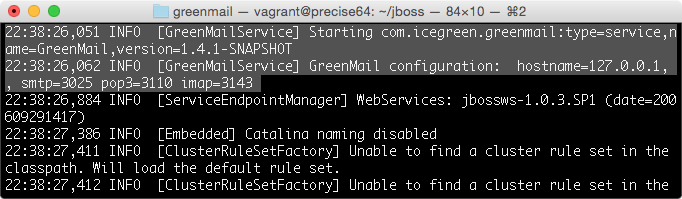 JBoss console output when deploying GreenMail SAR