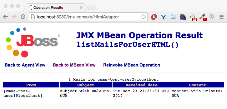 Listing mails for a user using GreenMail JMX Bean
