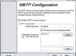 The SMTP configuration screen in NMail's setup wizard.