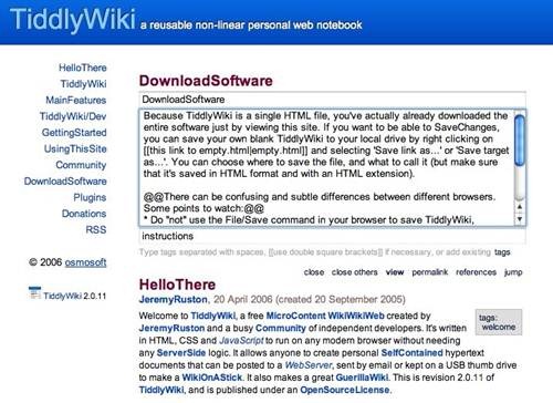 TiddlyWiki 17 open source wiki engine/software